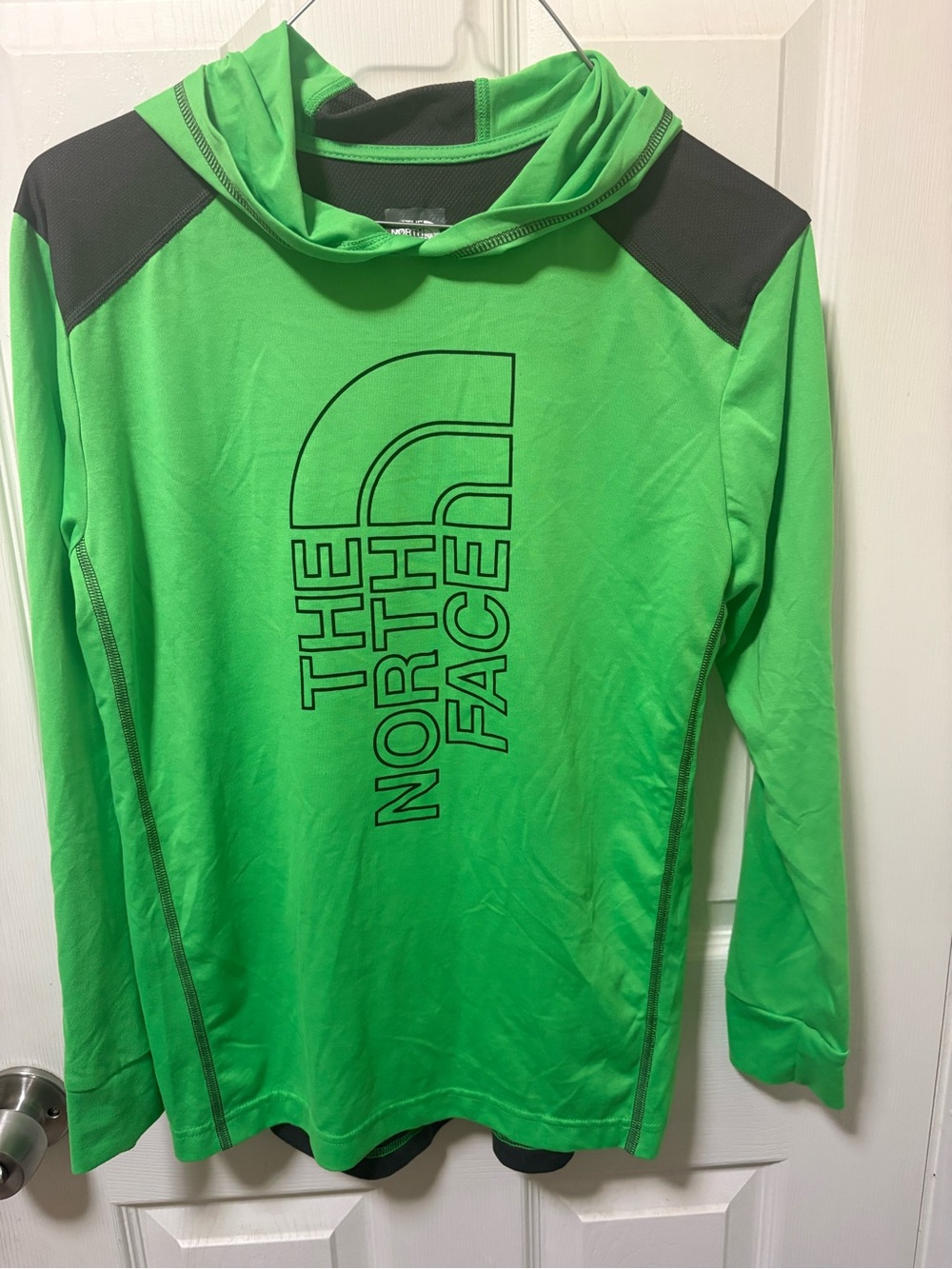 The North Face Kids Green Hooded Performance Pullover with Black Shoulder Panels